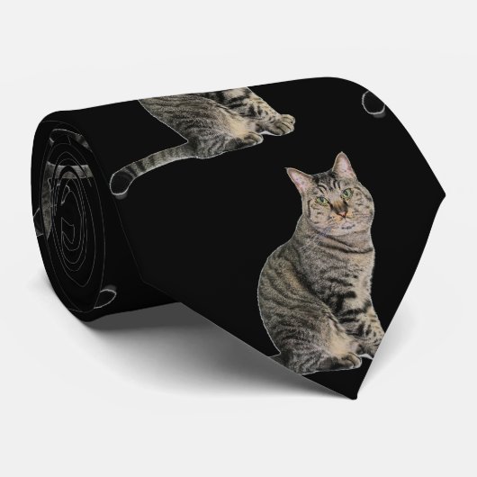 Black and Tabby Cat Krawatte (Gerollt)