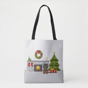 Black and Tan Cavalier in einem festlichen Weihnac Tasche
