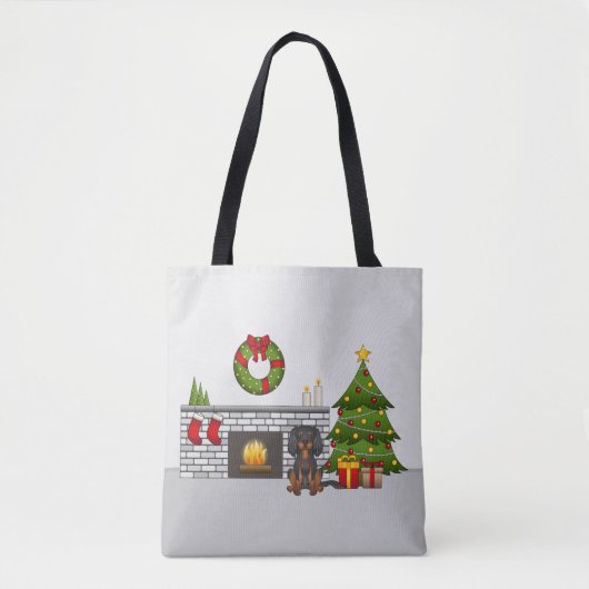 Black and Tan Cavalier in einem festlichen Weihnac Tasche (Vorderseite)