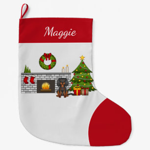 Black and Tan Cavalier in einem Weihnachtszimmer u Großer Weihnachtsstrumpf
