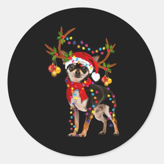 Black And Tan Chihuahua Gorgeous Reindeer Christma Runder Aufkleber (Vorderseite)