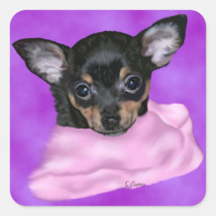 Black and Tan Chihuahua Puppy Quadratischer Aufkleber