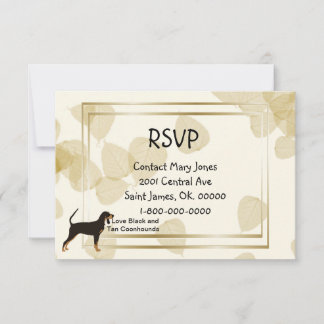 Black and Tan Coonhound auf Tan-Blätter RSVP Karte