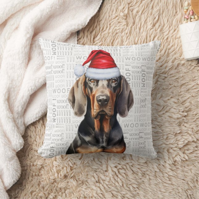 Black and Tan Coonhound Dog Wasserfarbe Weihnachte Kissen (Decke)
