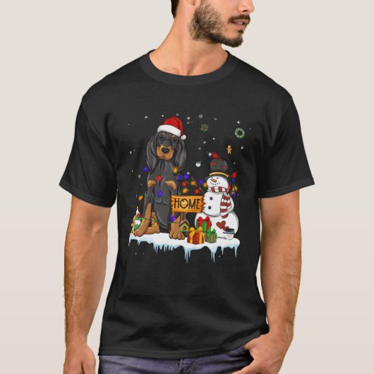 Black And Tan Coonhound Dog With Santa Hat Christm T-Shirt (Vorderseite)
