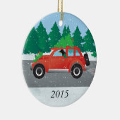 Black and Tan Coonhound Fahren Weihnachtswagen Keramik Ornament (Rechts)