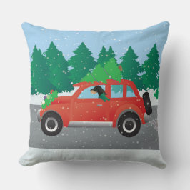 Black and Tan Coonhound Fahren Weihnachtswagen Kissen