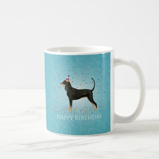 Black and Tan Coonhound Happy Birthday Design Kaffeetasse (Rechts)