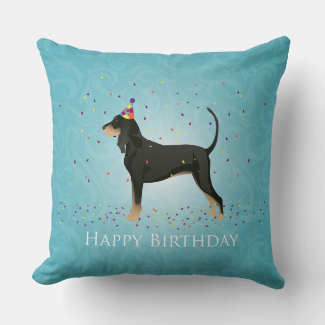 Black and Tan Coonhound Happy Birthday Design Kissen (Vorderseite)