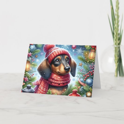 Black and Tan Dachshund Christmas Feiertagskarte (Vorderseite)