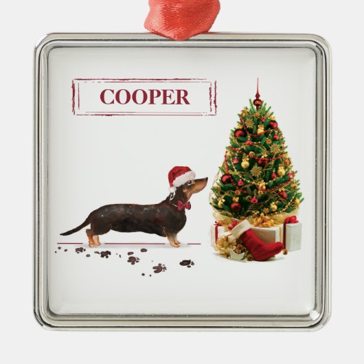 Black and Tan Dackel Funny Christmas Dog Ornament Aus Metall (Vorne)