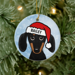 Black and Tan Dackel Santa Dog Individuelle Name Keramik Ornament