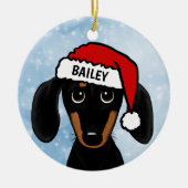 Black and Tan Dackel Santa Dog Individuelle Name Keramik Ornament (Vorne)