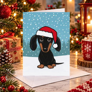 Black and Tan Dackel Santa Niedlich Dog Weihnachte Feiertagskarte