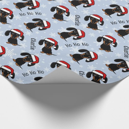 Black and Tan Dackel Weihnachten Personalisiert Geschenkpapier (Ecke)