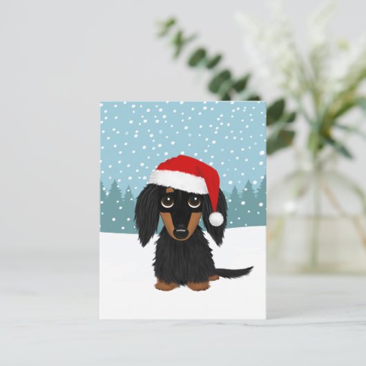 Black and Tan Dackel Weihnachtsfertiger Hund Custo Postkarte (Stehend Vorderseite)