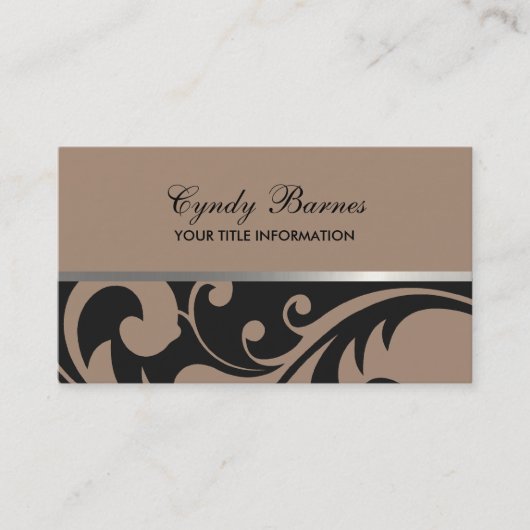 Black and Tan Damask Business Card Visitenkarte (Vorderseite)