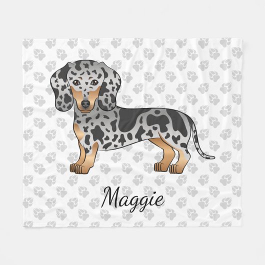 Black and Tan Dapple Kurz Haare Dackel & Name Fleecedecke (Vorderseite (Horizontal))