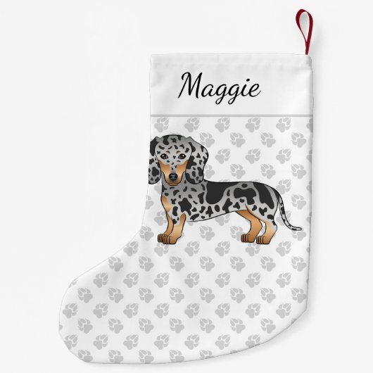 Black and Tan Dapple Kurz Haare Dackel & Name Kleiner Weihnachtsstrumpf (Rückseite)