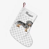 Black and Tan Dapple Kurz Haare Dackel & Name Kleiner Weihnachtsstrumpf (Vorderansicht (hängend))