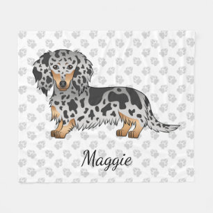 Black and Tan Dapple Long Hair Dackel & Name Fleecedecke