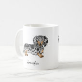 Black and Tan Dapple Long Hair Dackel & Name Kaffeetasse (Vorderseite Links)