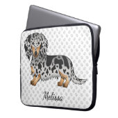 Black and Tan Dapple Long Hair Dackel & Name Laptopschutzhülle (Vorderseite Links)