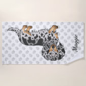 Black and Tan Dapple Long Hair Dackel & Name Strandtuch (Vorderseite)