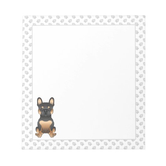 Black and Tan French Bulldog Cartoon Dog & Paws Notizblock (Vorderseite)