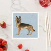 Black and Tan German Shepherd Cartoon Dog Blue Serviette (Beispiel)