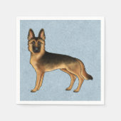 Black and Tan German Shepherd Cartoon Dog Blue Serviette (Vorderseite)