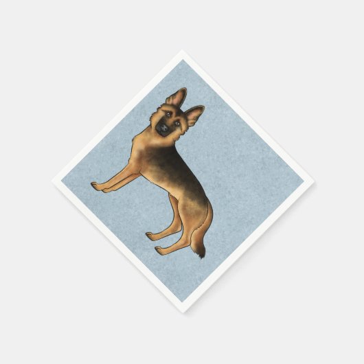 Black and Tan German Shepherd Cartoon Dog Blue Serviette (Ecke)