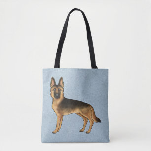 Black and Tan German Shepherd Cartoon Dog Blue Tasche