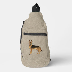 Black and Tan German Shepherd Cartoon Dog Brown Crossbody Bag