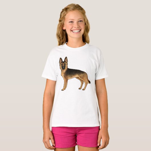 Black and Tan German Shepherds Fun Cartoon Zeichne T-Shirt (Vorne ganz)