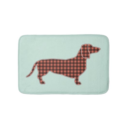 Black and Tan Gingham Dachshund Mint Green Badematte (Vorderseite)