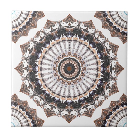 Black and Tan Mandala Pattern Fliese (Vorderseite)