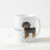 Black and Tan Mini Goldendoodle Cartoon Dog & Name Kaffeetasse (VorderseiteRechts)