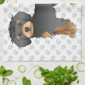 Black and Tan Mini Goldendoodle Cartoon Dog & Paws Geschirrtuch (Gefaltet)
