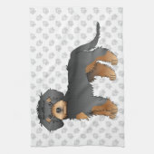 Black and Tan Mini Goldendoodle Cartoon Dog & Paws Geschirrtuch (Vertikal)