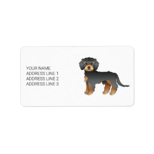Black and Tan Mini Goldendoodle Cartoon Dog & Text Adressaufkleber
