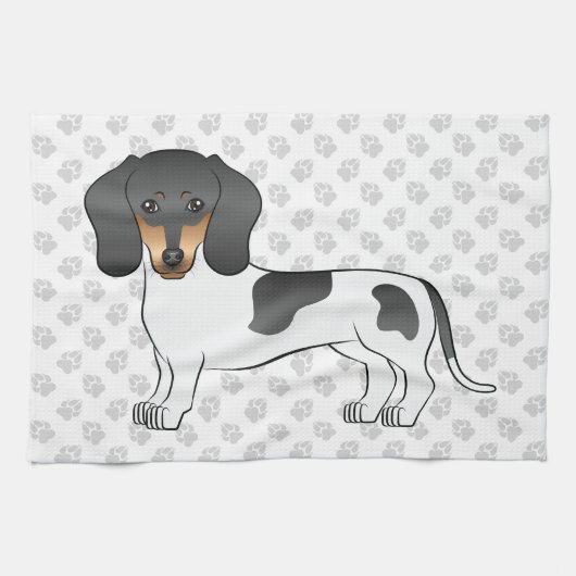Black and Tan Piebald Kurz Hair Dackel & Paws Geschirrtuch (Horizontal)