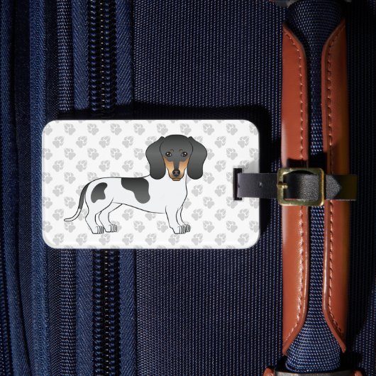 Black and Tan Piebald Kurz Hair Dackel & Text Gepäckanhänger (Vorderseite Insitu 4)