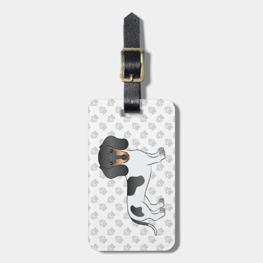 Black and Tan Piebald Kurz Hair Dackel & Text Gepäckanhänger (Vorderseite vertikal)