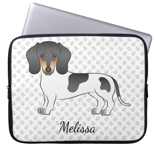 Black and Tan Piebald Kurz Hair Dackel & Text Laptopschutzhülle (Vorderseite)