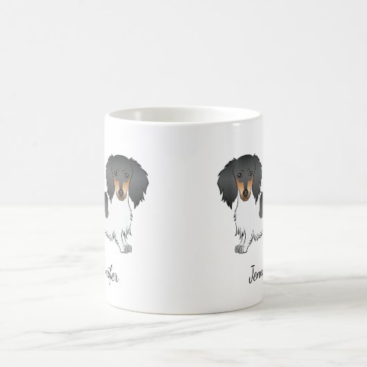 Black and Tan Piebald Long Hair Dackel & Name Kaffeetasse (Mittel)