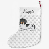 Black and Tan Piebald Long Hair Dackel & Name Kleiner Weihnachtsstrumpf (Rückseite)