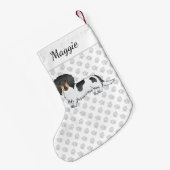 Black and Tan Piebald Long Hair Dackel & Name Kleiner Weihnachtsstrumpf (Rückseite (Hängend))