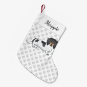 Black and Tan Piebald Long Hair Dackel & Name Kleiner Weihnachtsstrumpf (Vorderansicht (hängend))