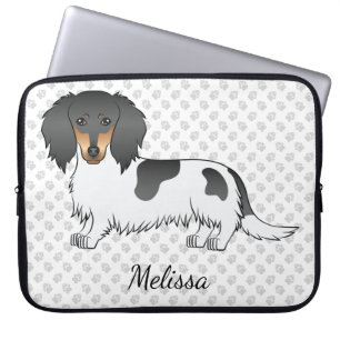 Black and Tan Piebald Long Hair Dackel & Name Laptopschutzhülle